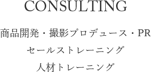CONSULTIONG 商品開発・撮影プロデュース・PR セールストレーニング 人材トレーニング